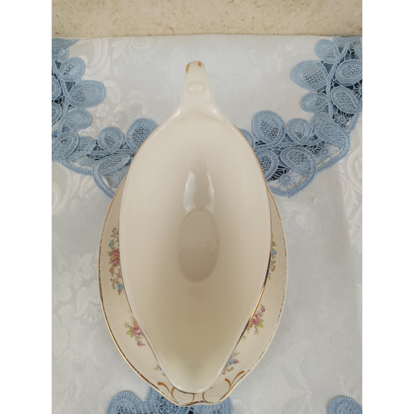 Vintage Homer Laughlin Eggshell Georgian Gravy Dish & Plate w/ Floral Design - Picture 5 of 12